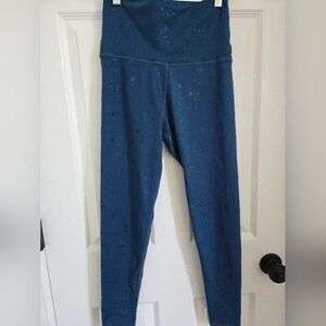 Barre 3 Women's Cropped, High-waisted Leggings - Dark Teal, Star Print, Medium